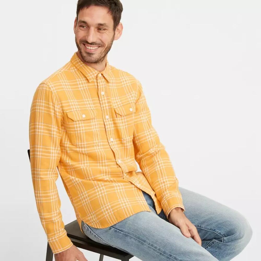 Levi's Classic Worker Yellow Plaid Cotton Long Sleeve‎ Top Mens Large